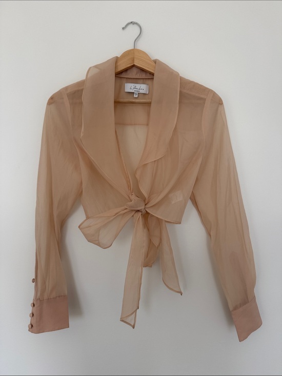 L'Academie Tops - L'Academie Sheer Tie-Front Blouse in Nude Peach XS NWOT REVOLVE